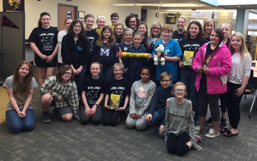 Tamara Bundy, Author of Walking with Miss Mille visits students in Writers' Club at Taylor Middle School